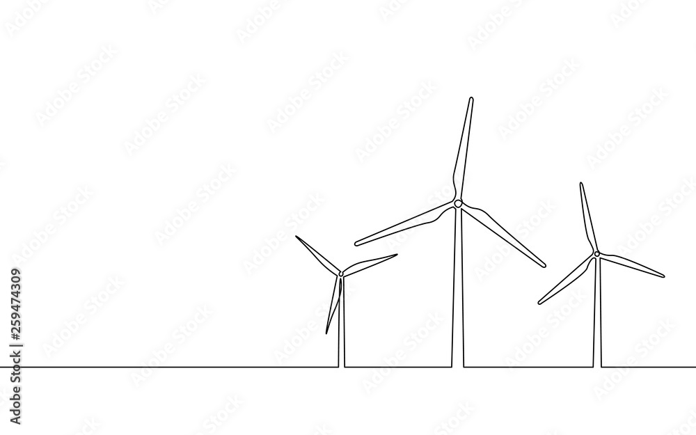 Single continuous line art wind generator. Save ecology green energy  electricity. Windmill tower one sketch outline drawing vector illustration  Stock-Vektorgrafik | Adobe Stock