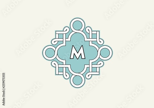 Premium monogram template for your emblems, logos, chevrons, labels. Floral ornament. Fancy wreath. Leaf vector frame.