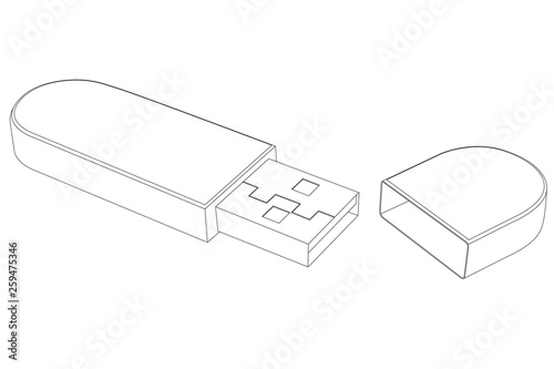 USB flash drive with cap. Outline drawing