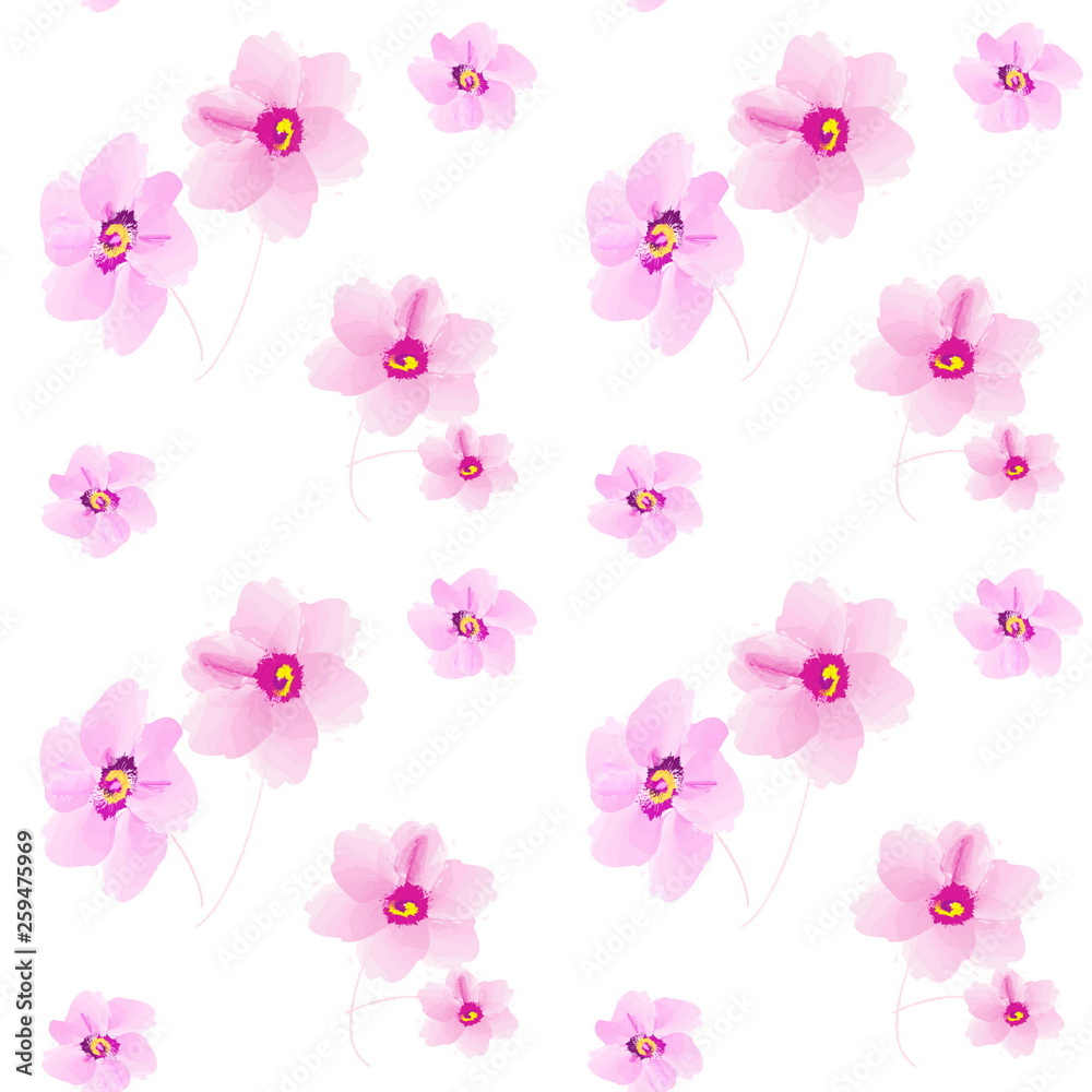 Decorative floral pattern background texture fabric Wallpaper pink flowers on white background