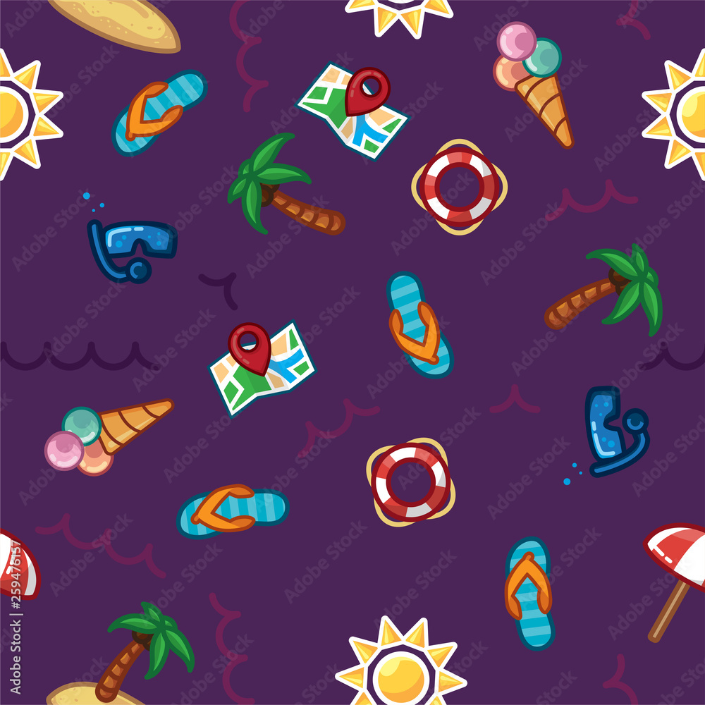  pattern beach, summer theme, palm trees, sea on dark background
