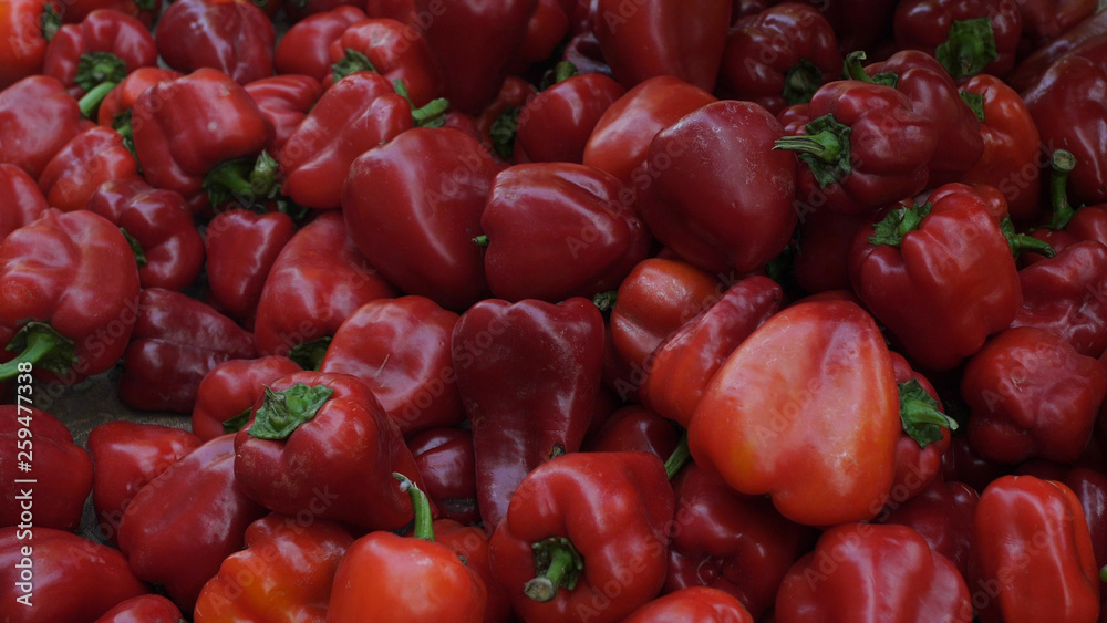 Heap Of Ripe Big Red Peppers At A Street Market In Istanbul, Turkey. Heap Of Ripe Big Red Peppers At A Street Market In Istanbul, Turkey.