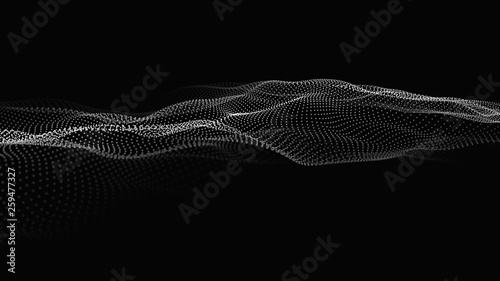 Wave of particles. Futuristic point wave. Vector illustration. Abstract background with a dynamic wave. Wave 3d