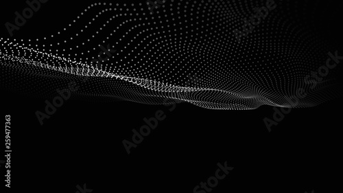 Wave of particles. Futuristic point wave. Vector illustration. Abstract background with a dynamic wave. Wave 3d