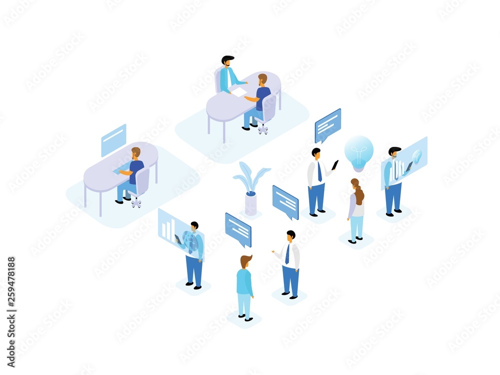 set of People in open space office concept design. Flat isometric vector illustration on white background. set of People in open space office concept design. Flat isometric vector illustration on white background.