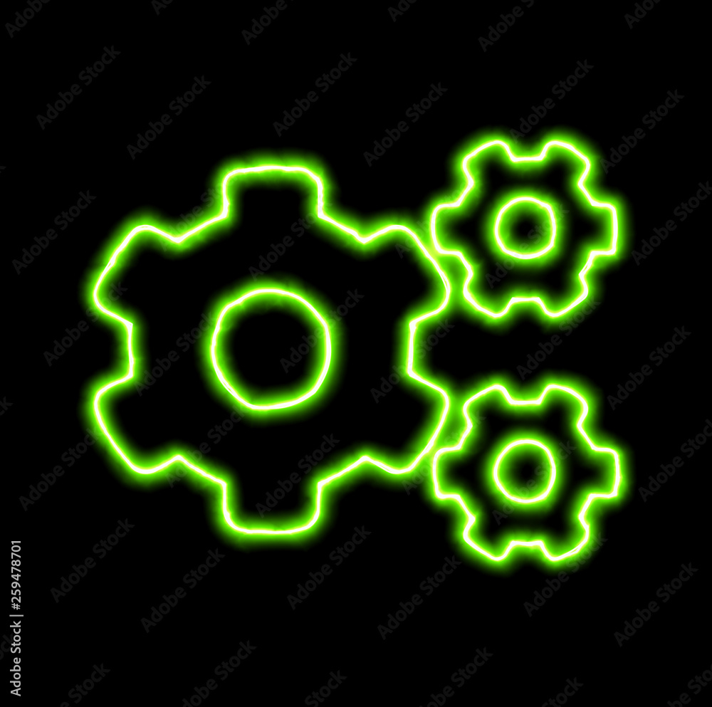 green neon symbol cogs green neon symbol cogs