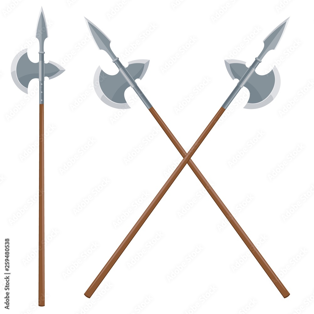 Vector illustration of two intersecting halberds on a white background ...