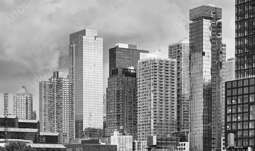 Black and white picture of New York City modern skyline  USA.