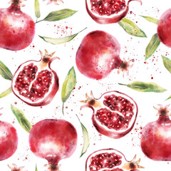 Papier peint photo Fruits aquarelle patrons Grenades juteuses aquarelle motif estival  © Daria