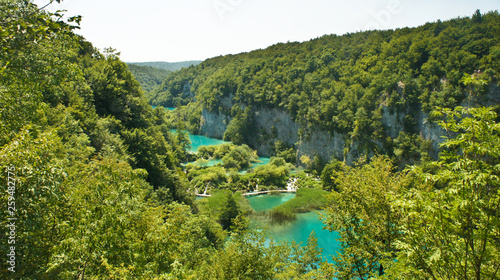 Photography Top scenic view of Plitvice Lakes, National Park in Croatia, sunny day