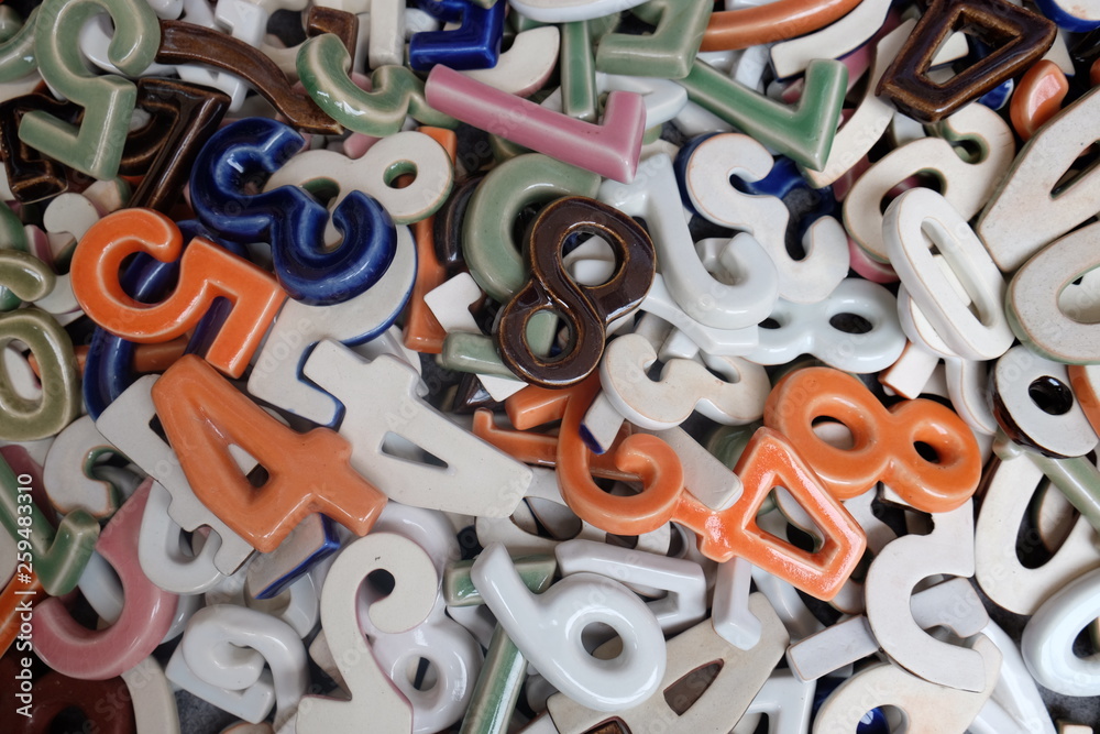 Fototapeta premium Colorful ceramic font number