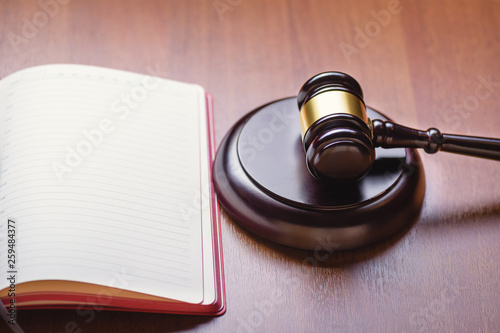 Tableau sur toile Book, judge's gavel, criminal codex on the judge's table