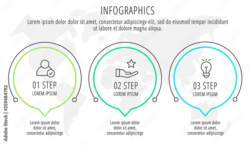 Modern line vector illustration. Infographic circles template with three elements, sectors, icons. Timeline designed for business, presentations, web design, workflow layout, diagrams with 3 steps Modern line vector illustration. Infographic circles template with three elements, sectors, icons. Timeline designed for business, presentations, web design, workflow layout, diagrams with 3 steps