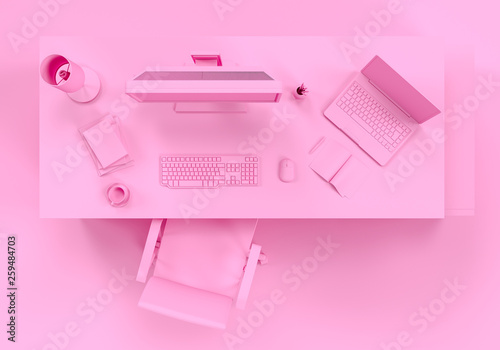 Pink Contemporary Office 3d illustration 3d rendering - Illustration