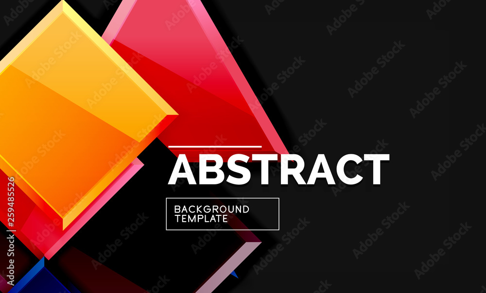 Glossy mosaic style geometric shapes - squares and triangles on black