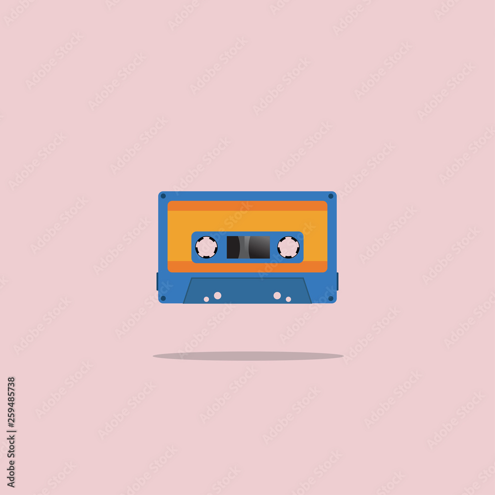 Fototapeta premium cassette old tape painted in a flat style. Vector illustration