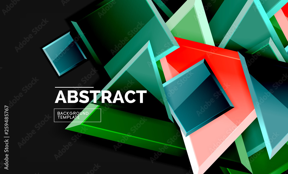 Obraz premium Glossy mosaic style geometric shapes - squares and triangles on black