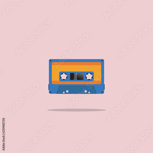 cassette old tape painted in a flat style. Vector illustration