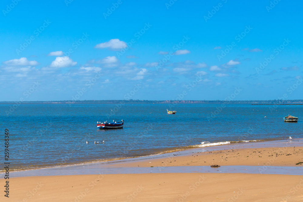 Boats of fishermen on the Indian Ocean in Maputo Mozambique Africa