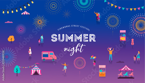 Fireworks, firecracker at night, celebration background, winner, victory poster, banner - vector illustration