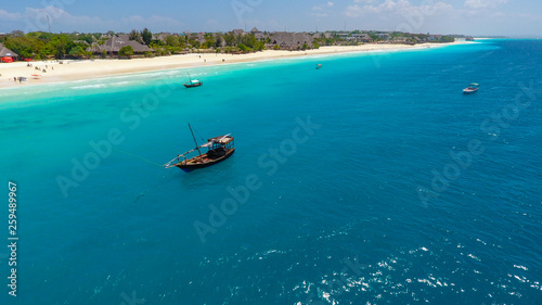 Paradise tropical island white sand beach Zanzibar aerial view © margo1778
