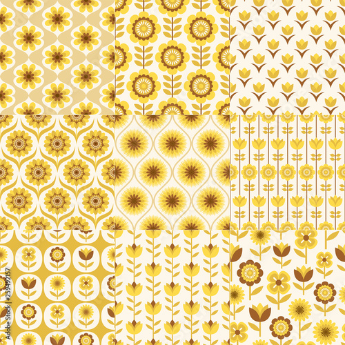 seamless mid century flower geometric abstract pattern. Retro wallpaper background