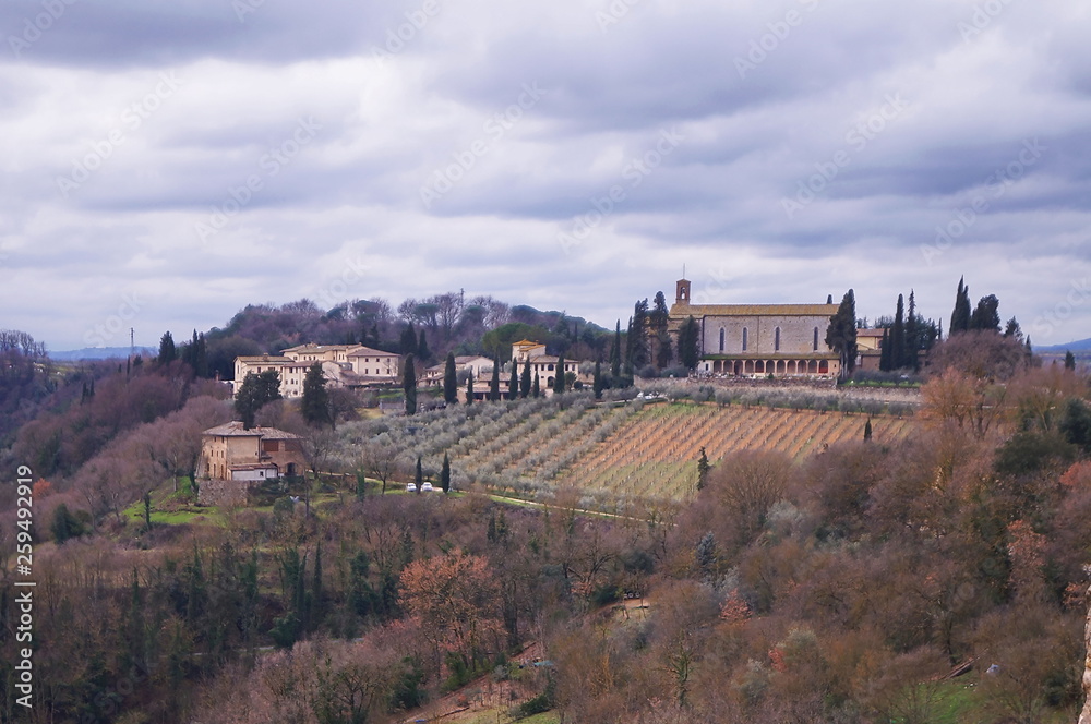 Convent of San Lucchese from the fortress of Poggio Imperiale, Poggibonsi, Tuscany, Italy