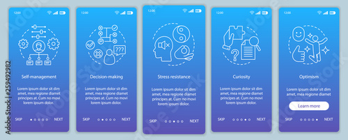 Leader and management skills onboarding mobile app page screen vector template