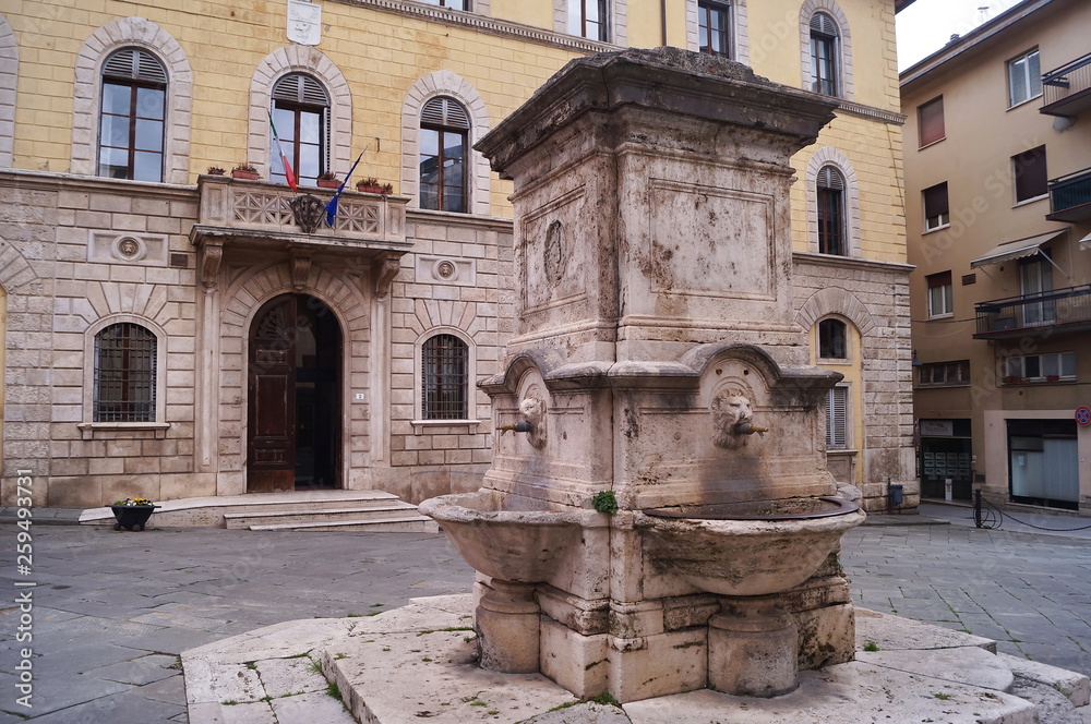 Fountain in Cavour square, Poggibonsi, Tuscany, Italy
