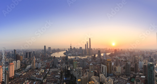 Shanghai skyline and cityscape at sunrise