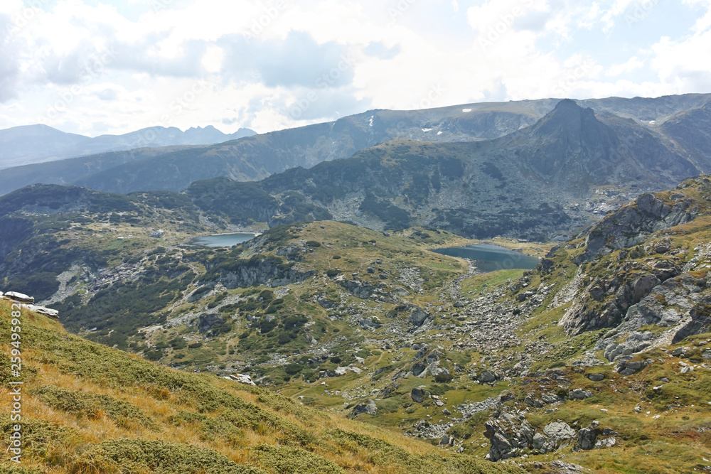 Fototapeta premium Landscape of Green Hills of Rila Mountan near The Seven Rila Lakes, Bulgaria
