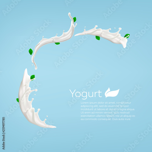Whole milk yogurt swirl background design, commercial vector advertising mock-up realistic illustration