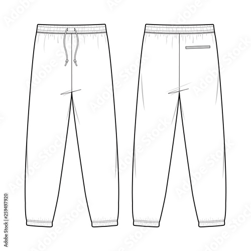 SWEAT PANTS fashion flat sketch template photo
