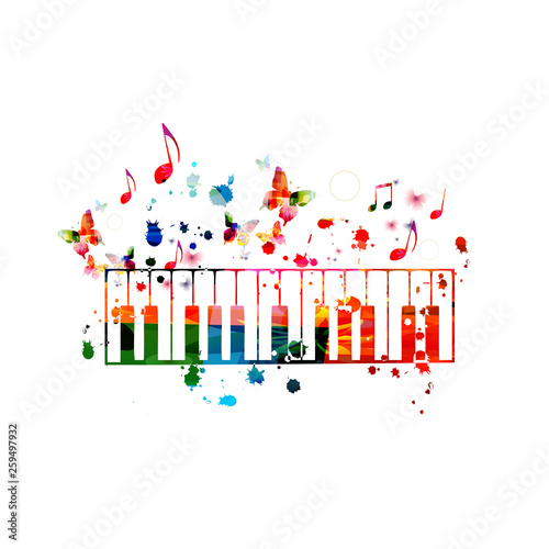 Colorful piano keys with music notes isolated vector illustration design. Music background. Piano keyboard poster with music notes, festival poster, live concert events, party flyer