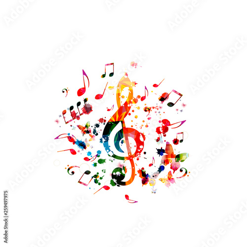 Music background with colorful music notes vector illustration design. Artistic music festival poster, live concert events, party flyer, music notes signs and symbols