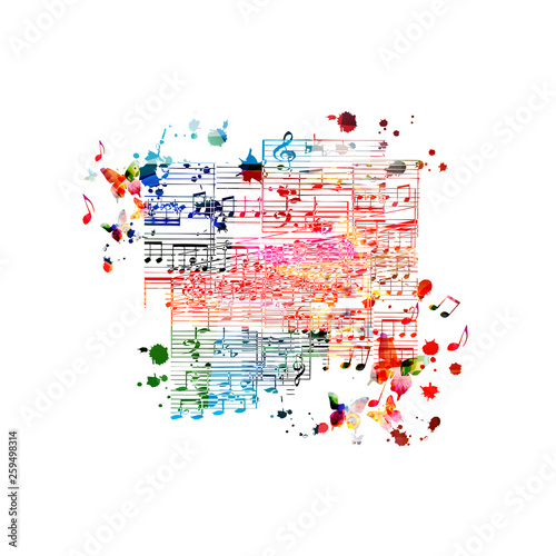 Music background with colorful music notes vector illustration design. Artistic music festival poster, live concert events, party flyer, music notes signs and symbols
