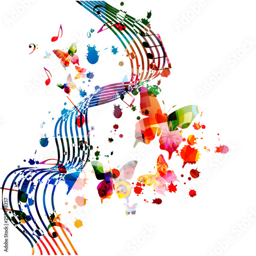 Music background with colorful music notes vector illustration design. Artistic music festival poster, live concert events, party flyer, music notes signs and symbols