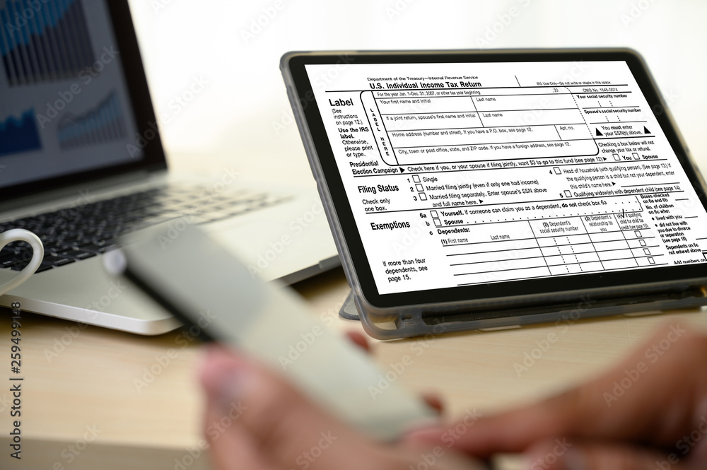 Obraz premium Income Tax Return and Refund Individual income tax return online Fixed income