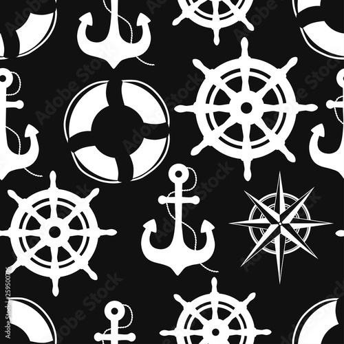 Marine seamless pattern with nautical elements