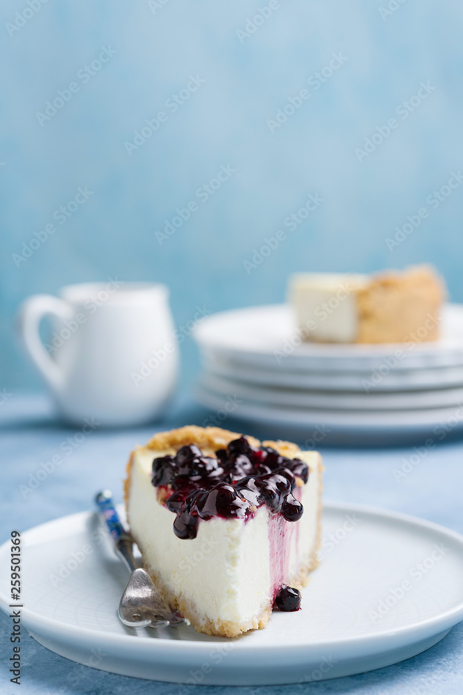 Cheesecake slice. Berry topping. Close view. Copy space. Cheesecake slice. Berry topping. Close view. Copy space.