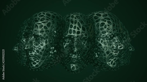 Animation rotation of abstraction heads. Animation of seamless loop.