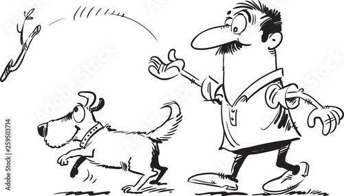 A man plays with the dog