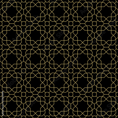 Seamless background for your designs. Modern vector black and golden ornament. Geometric abstract pattern