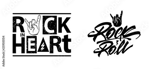 Rock poster. Rock in heart sign.Rock Slogan graphic for t shirt. Lettering Rock and roll.