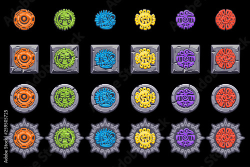 Set Ancient Mexican mythology symbols. American aztec, mayan culture native totem. Vector icons. Objects on a separate layer.