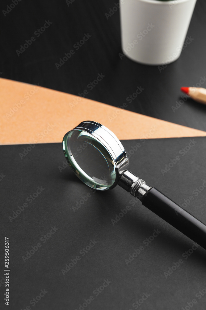 Modern workplace on a black table top view Modern workplace on a black table top view