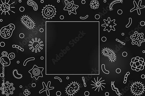 Human microbiota silver horizontal frame with place for your text. Vector concept illustration in thin line style
