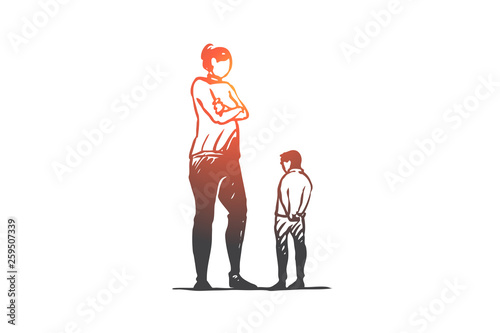 Son, mother, angry, parent, upset concept. Hand drawn isolated vector.