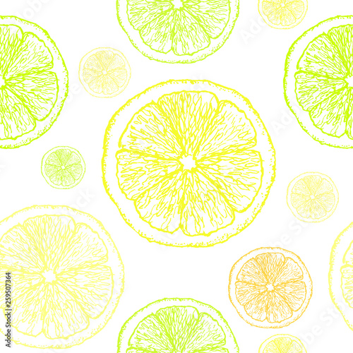 Lemon sketch pattern. Hand painted yellow lemons, seamless vector pattern on a transparent background.