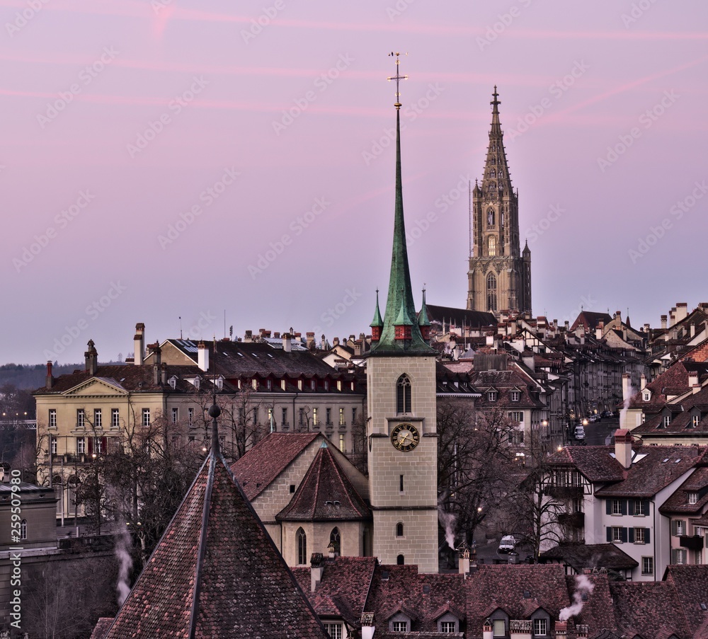 Old town of bern with Minster and nydegg church. Old town of bern with Minster and nydegg church.